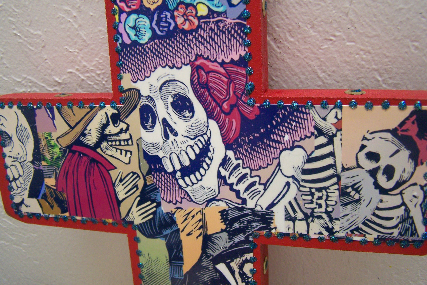 Day of the Dead Folk Art Cross with Sequins and Glitter