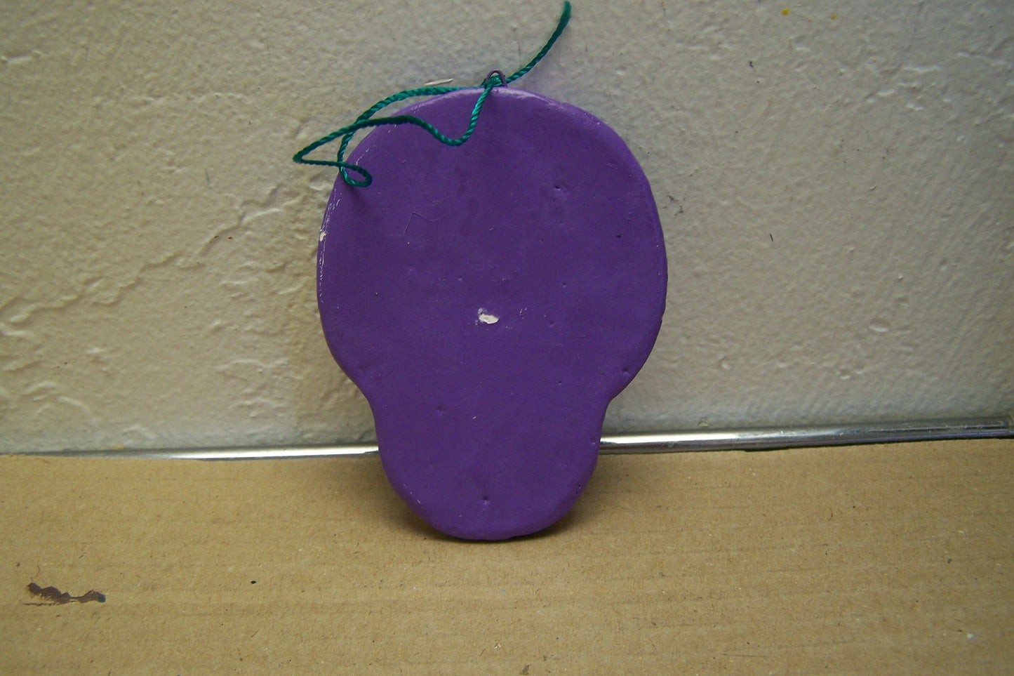 Day of the Dead Clay Painted Flat Skull Ornament - Purple