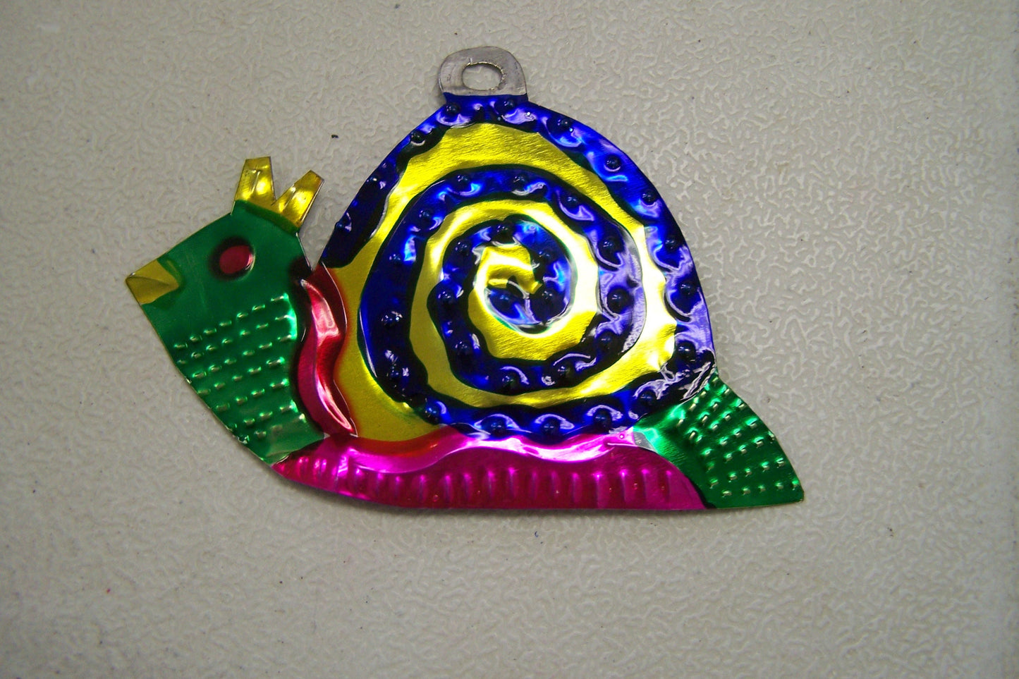 Lot of 6 Tin Painted Ornaments - Snail, Blue Swirl - Mexico