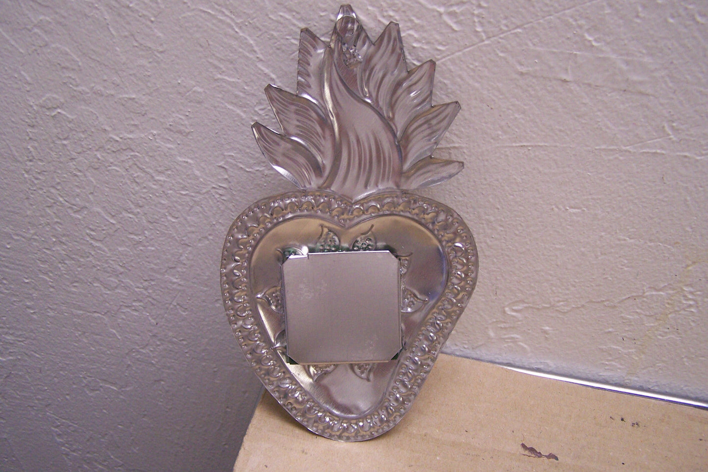 Shiny Tin Sacred Heart Mirror with Sunburst - Mexico