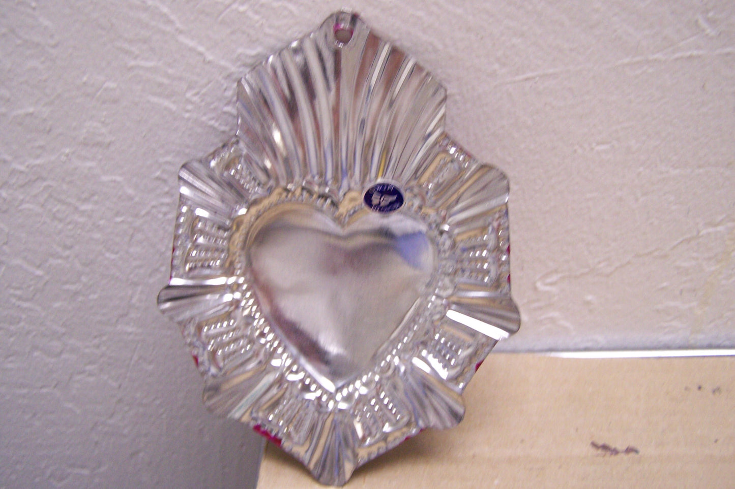 Large Painted Tin Sacred Heart with Blue Rays & Rainbow Flames Milagro Ex Voto, Type I - Mexico