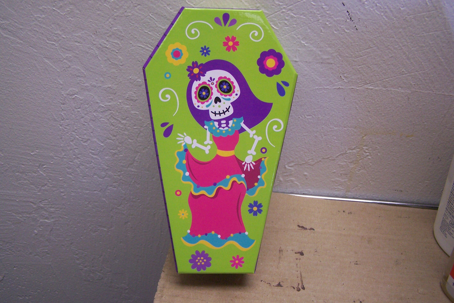 Day of the Dead Cardboard Lidden Coffin Box - Skeleton Girl #1