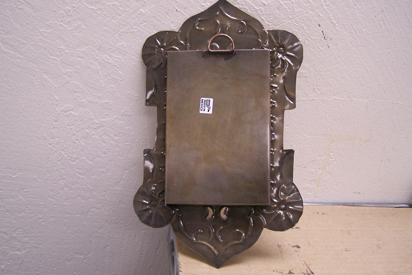 Large Mexican Tin and Glass Nicho with Hinged Door - Fancy Rectangle Shape - Mexico