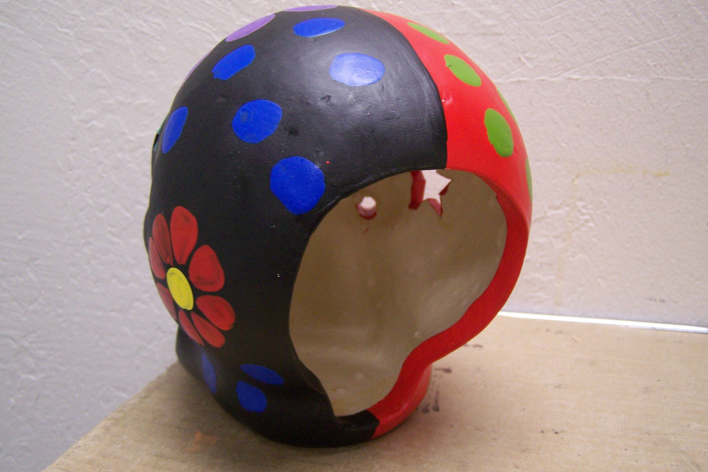 Large Painted Day of the Dead Skull Luminaria - Red/Black