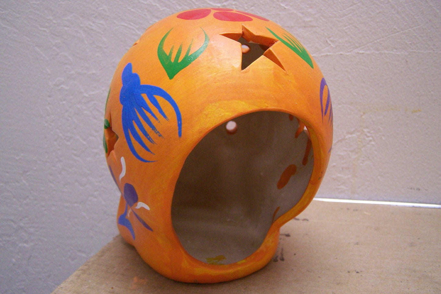 Large Painted Day of the Dead Skull Luminaria - Orange