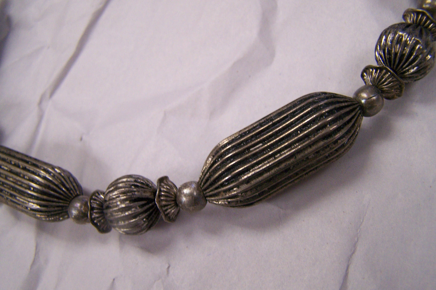 Necklace Made of Antiqued Aluminum and Steel Beads, Folk Art Jewelry - Vintage Appeal!