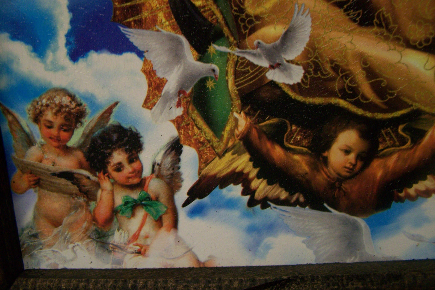 Framed Giclee Print - Virgin of Guadalupe in Blue Sky with Cherubs - Mexico