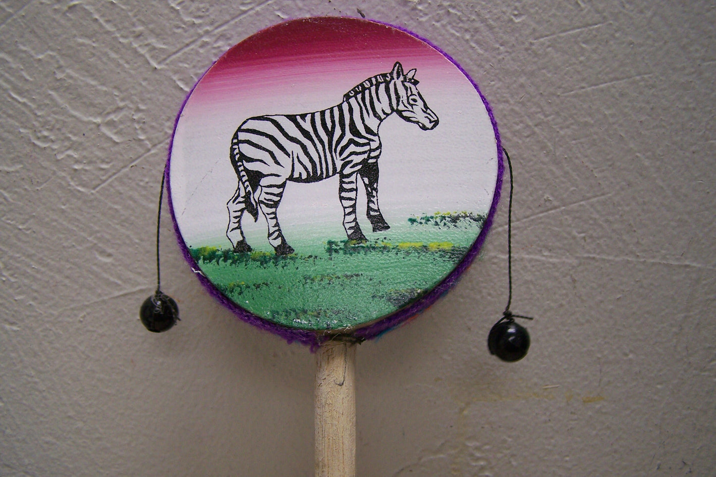 Smaller Folk Art Hand Painted Hand Drum - Zebra - Made in Peru