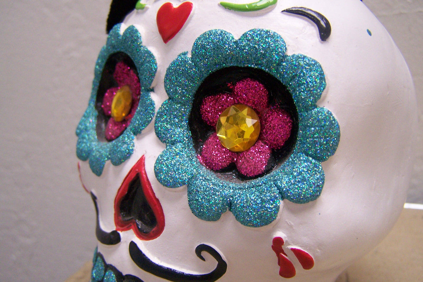 Glittering Day of the Dead Resin Sugar Skull with Felt Top Hat