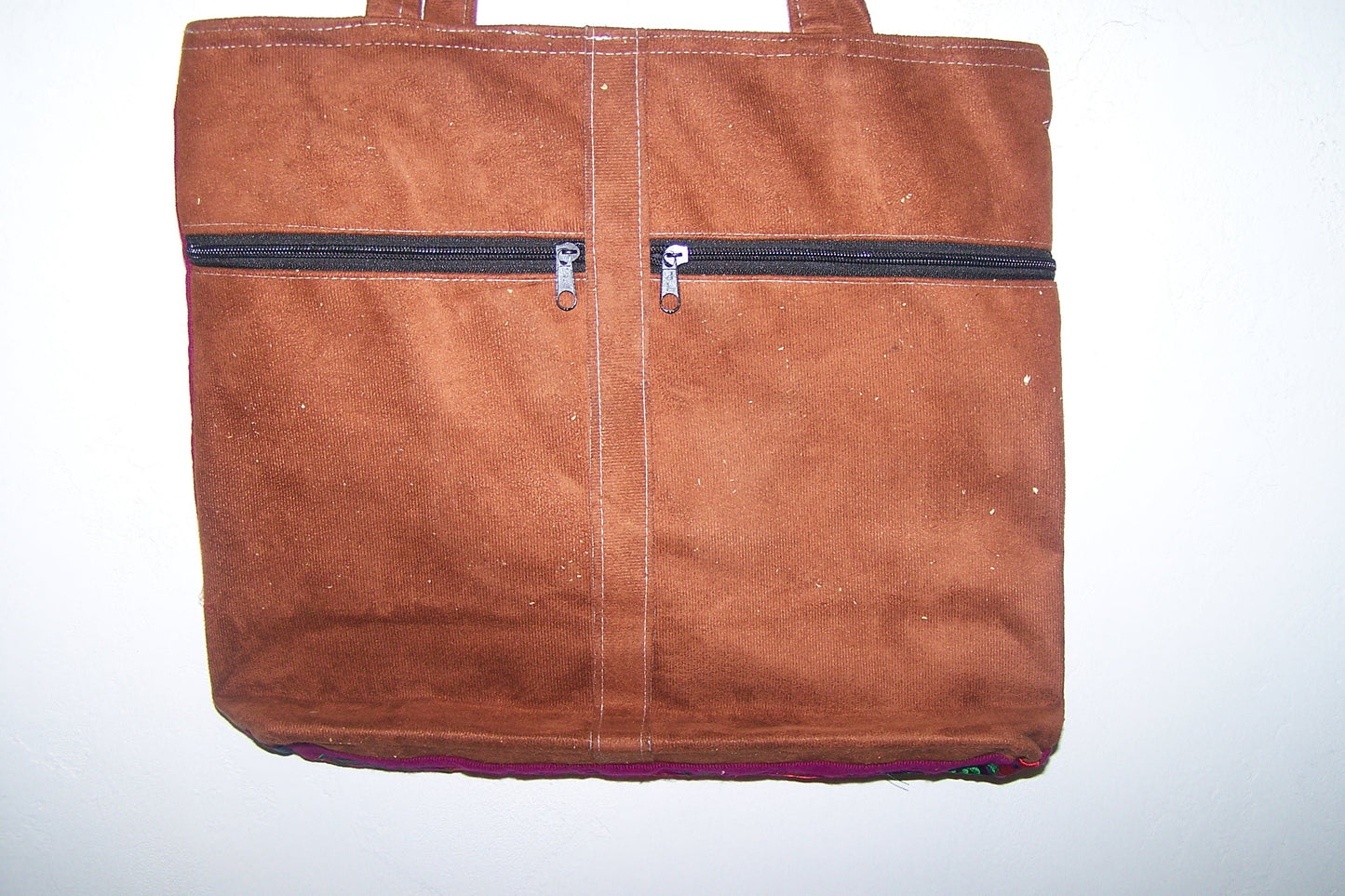 Frida! Large Embroidered Leather Shoulder Bag Purse, Lined Interior, 2 Zipper Pouches, Frida Kahlo - Violet
