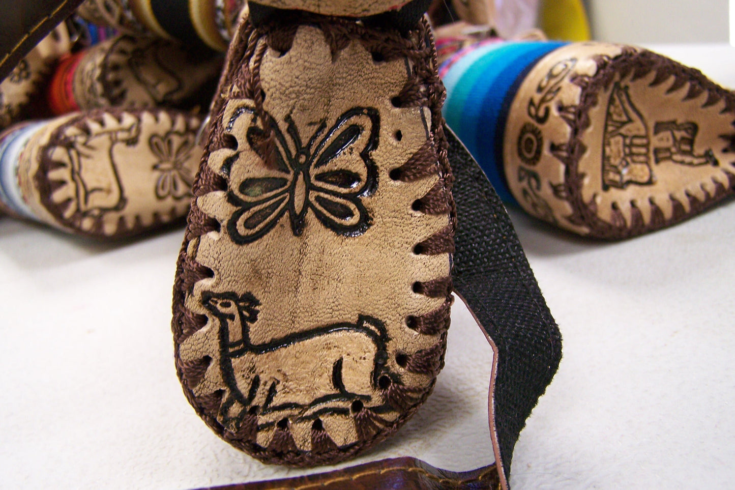 Etched Leather and Cloth "Chica Purse" Shoulder Bag - Peru