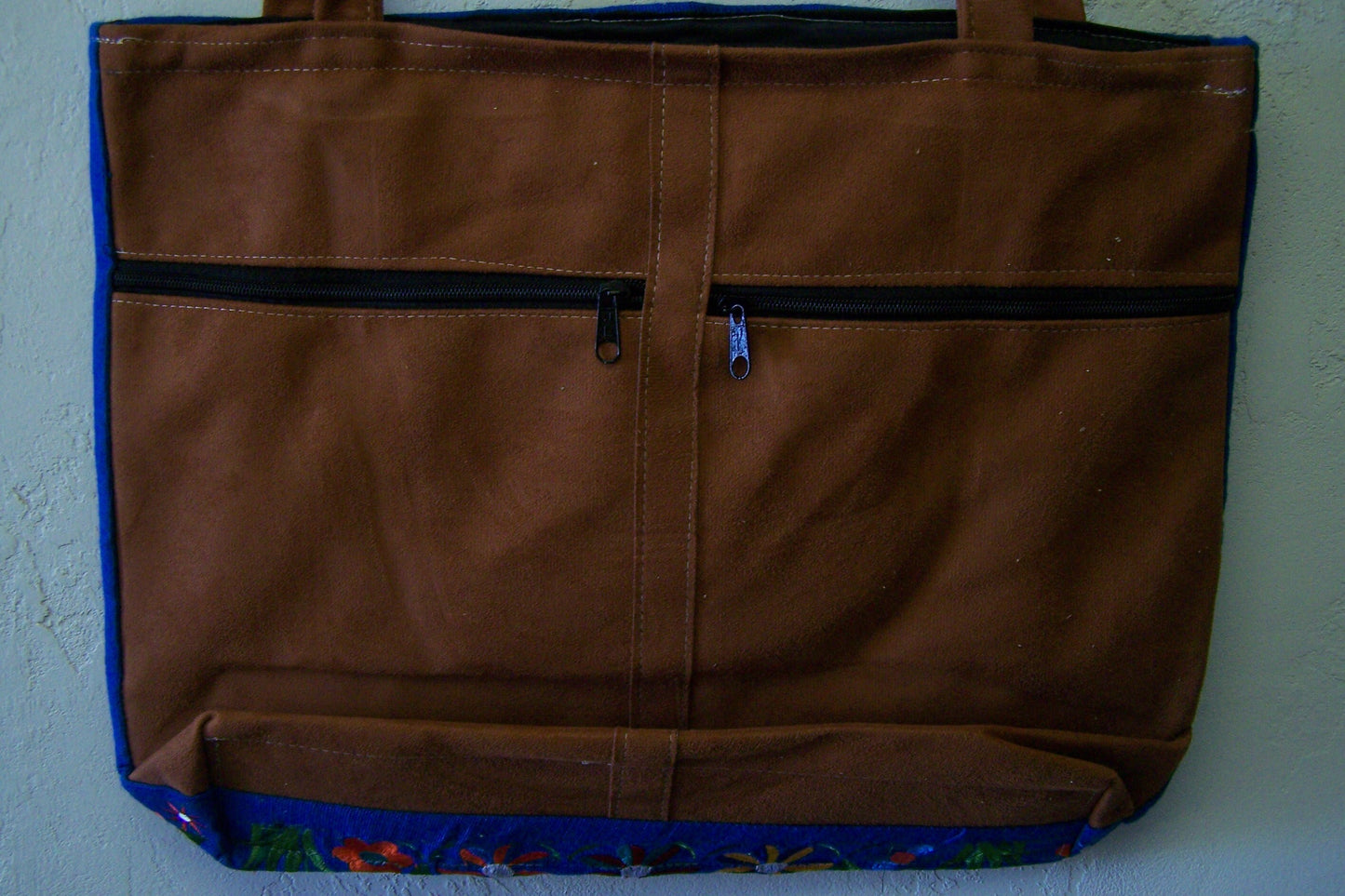 Frida! Large Embroidered Leather Shoulder Bag Purse, Lined Interior, 2 Zipper Pouches, Young Frida Kahlo - Blue #2