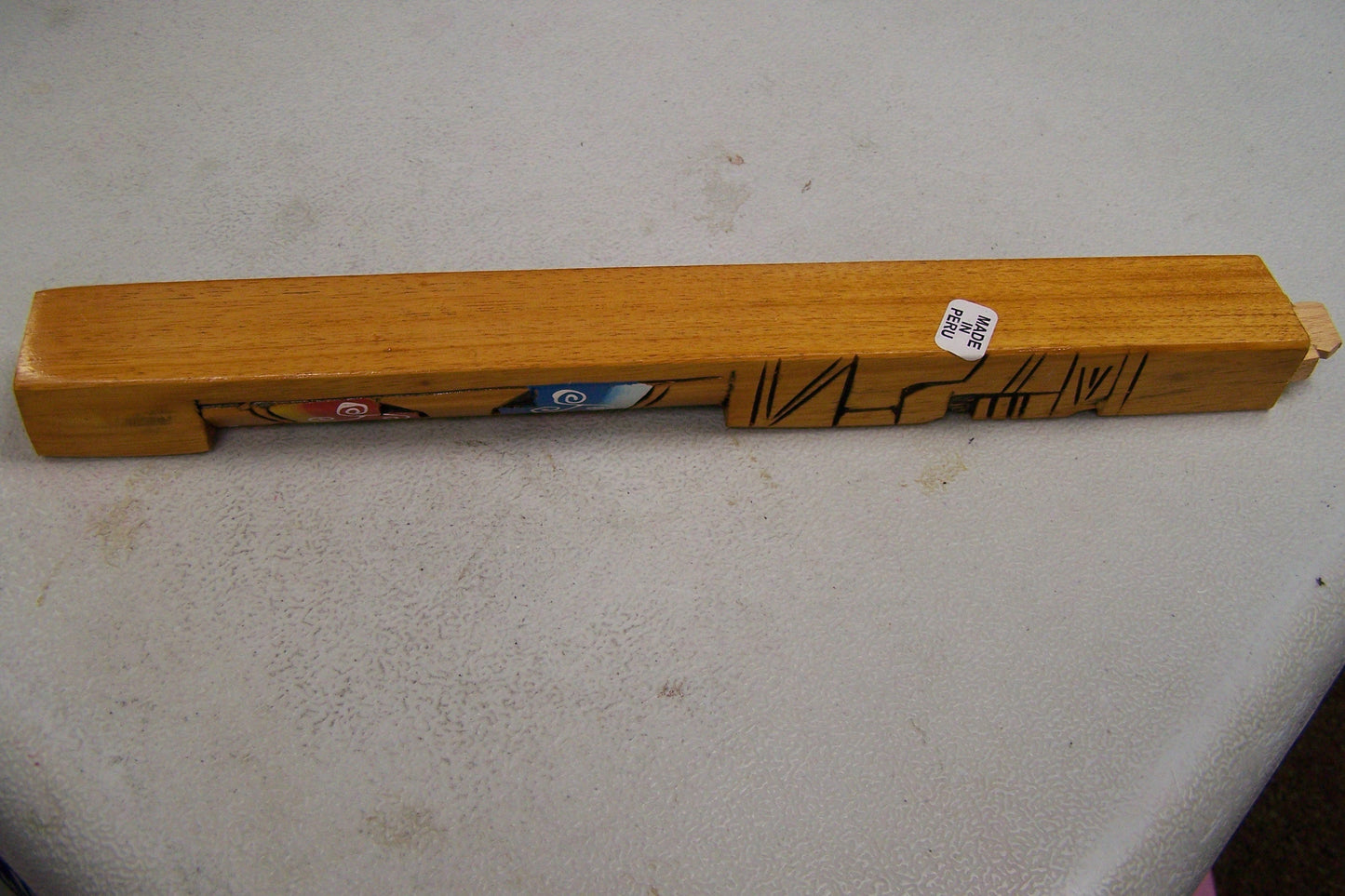 12" Long Hand Carved Wooden Flute - Geometric Inca Motif - Peru