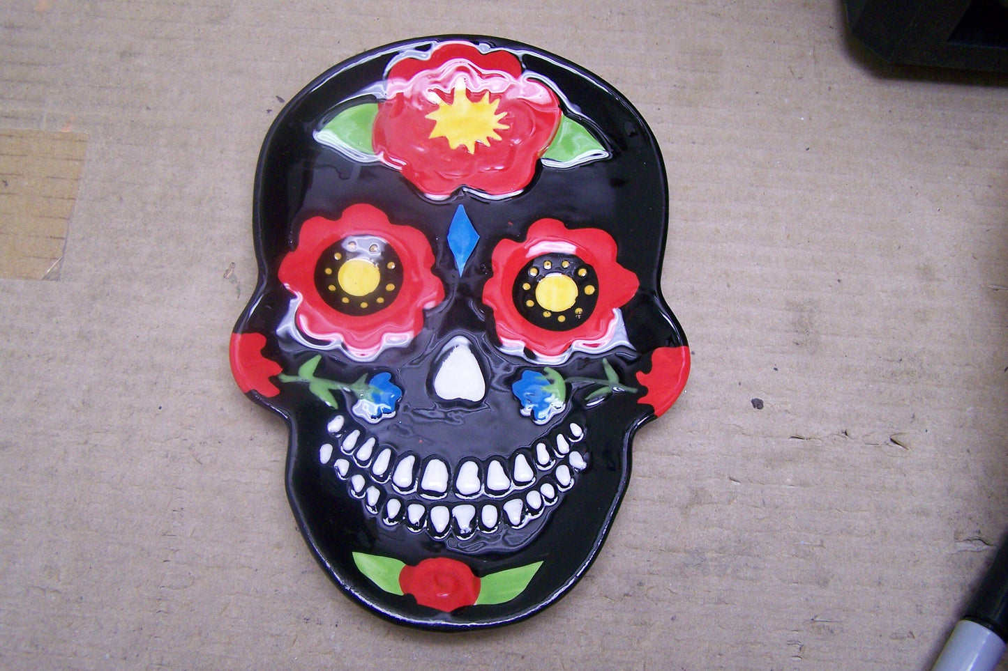 Ceramic Candy Dish - Day of the Dead Mexican Sugar Skull, Dia de los Muertos - Black