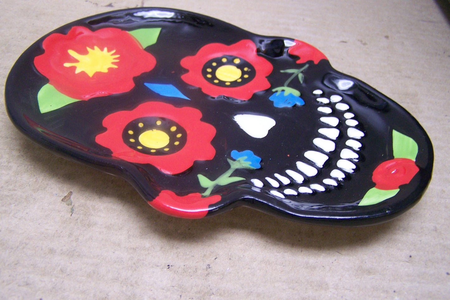 Ceramic Candy Dish - Day of the Dead Mexican Sugar Skull, Dia de los Muertos - Black