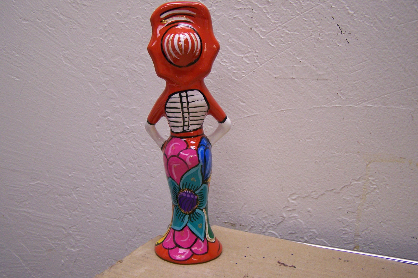Ceramic Day of the Dead Skeleton Lady, Classic Catrina, Orange - Mexico