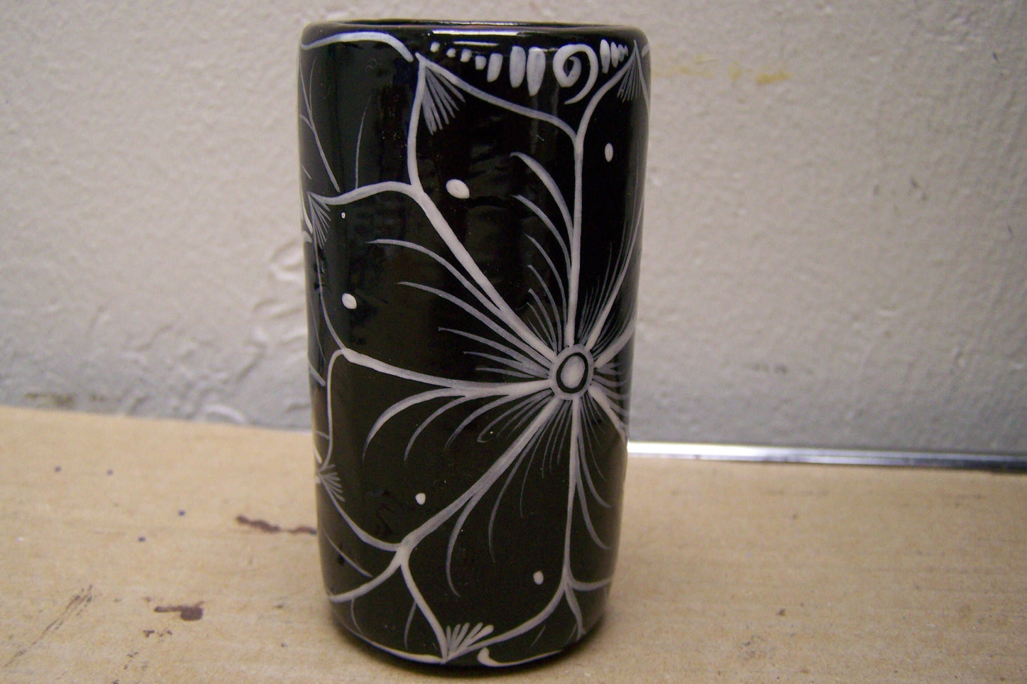 Ceramic Day of the Dead Shot Glass - Skeletons w. Guitar and Bottle - Mexico