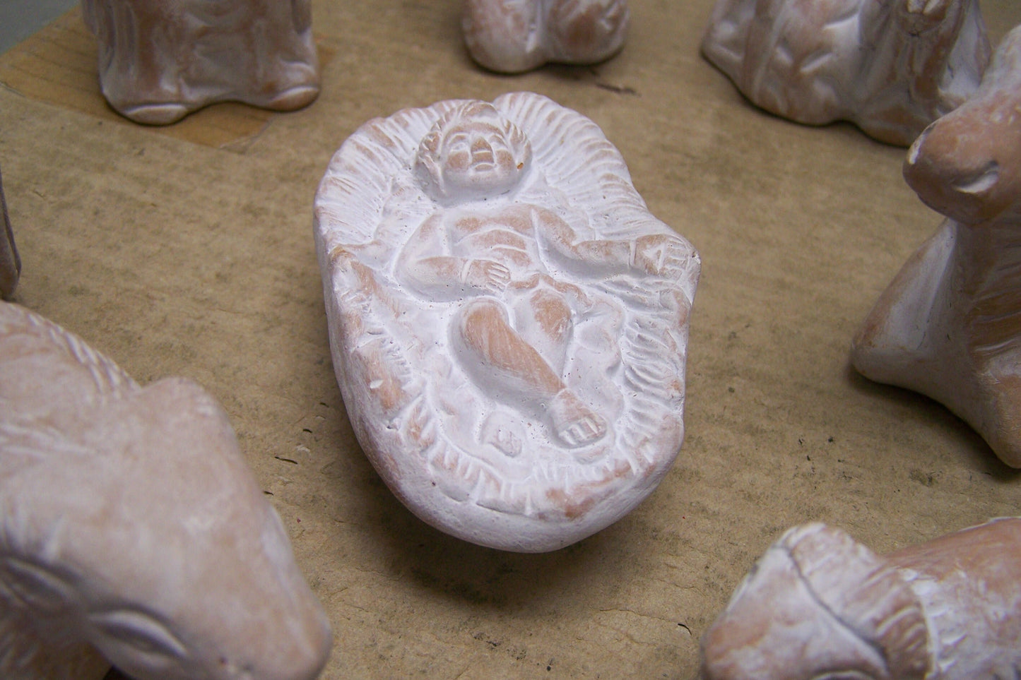 Clay 9-Piece Traditional Nativity Set, Brown and White - Mexico