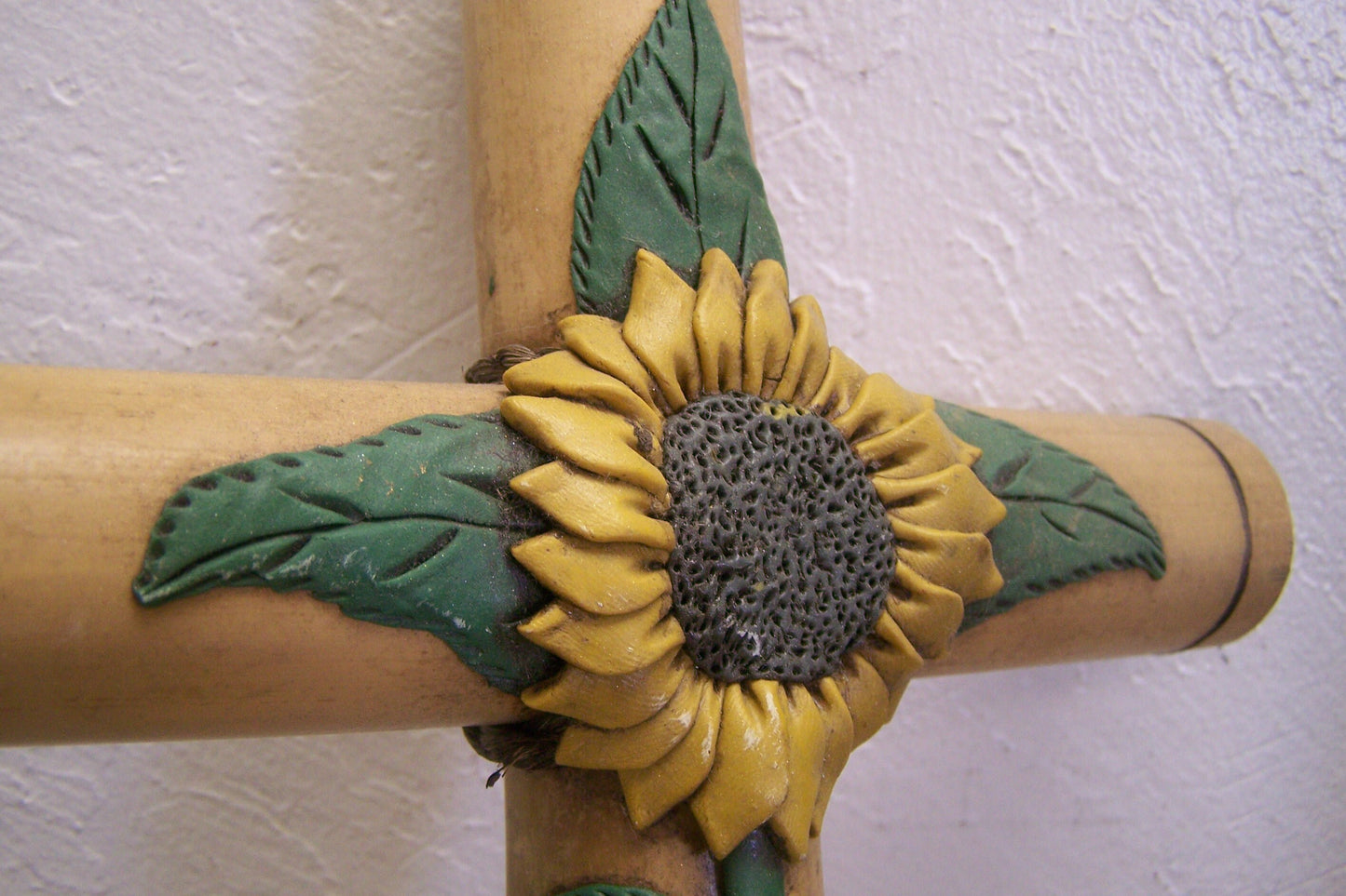 Bamboo Folk Art Cross with Resin Sunflower
