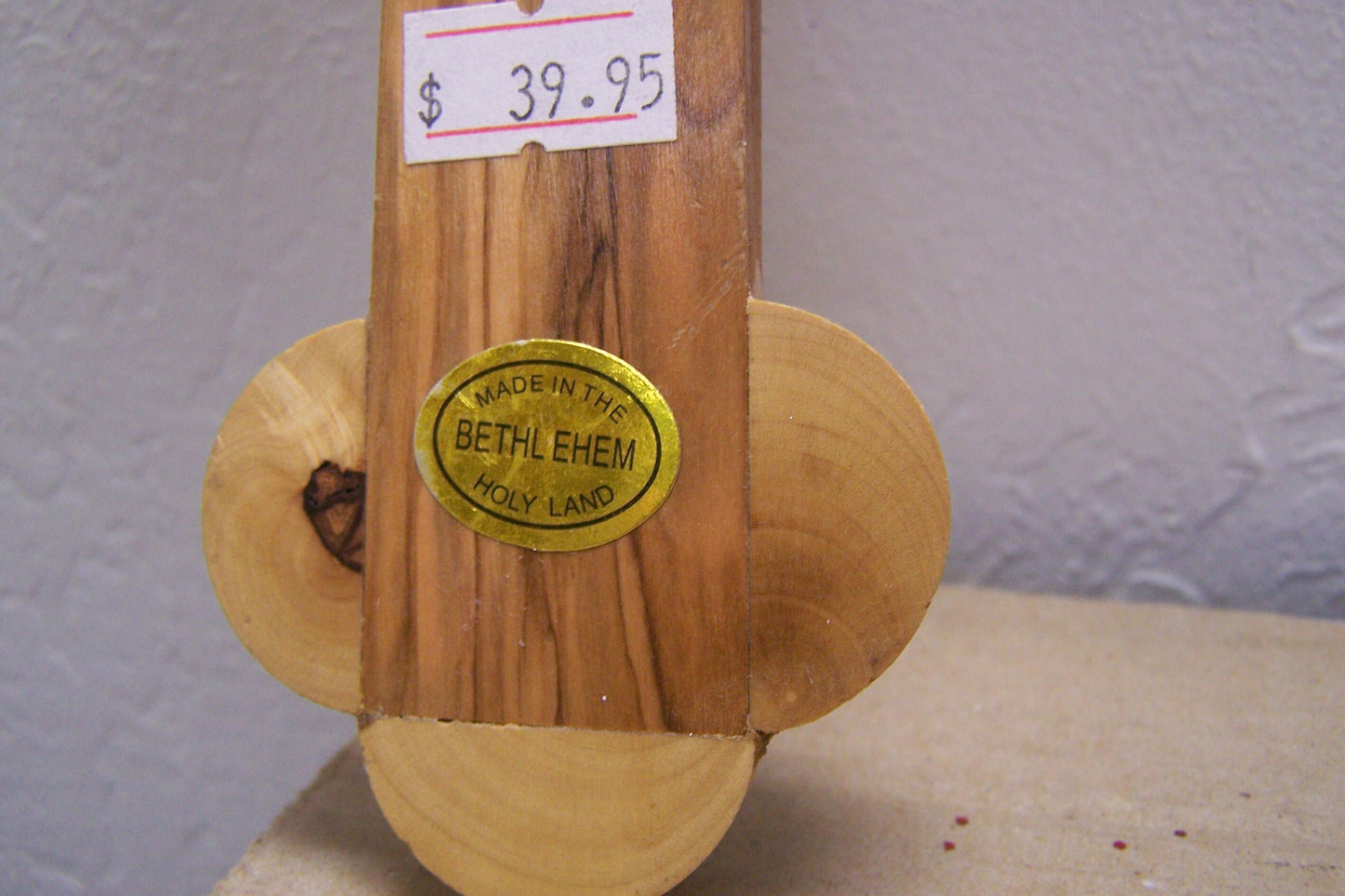 Holy Land Olive Wood Cross w. Bronze Jesus & Holy Soil - Bethlehem