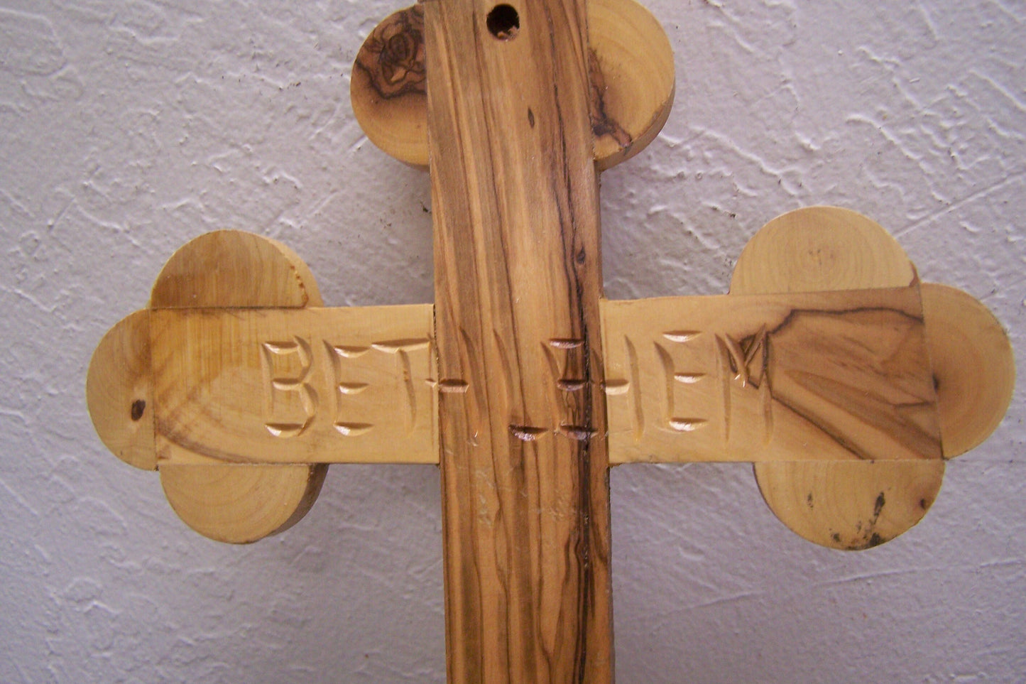 Holy Land Olive Wood Cross w. Bronze Jesus & Holy Soil - Bethlehem