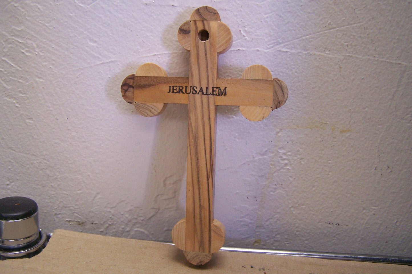 Smaller Holy Land Olive Wood Cross w. Metal Jesus - Jerusalem