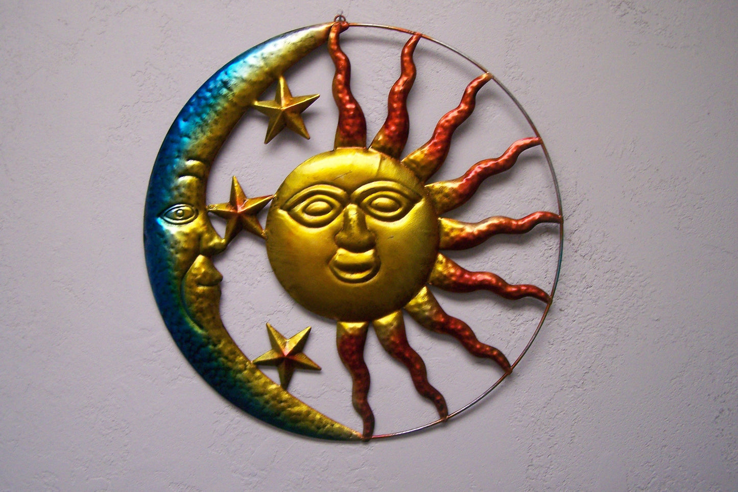Colorful Steel Sol y Luna Mexican Sun and Moon Wall Hanging