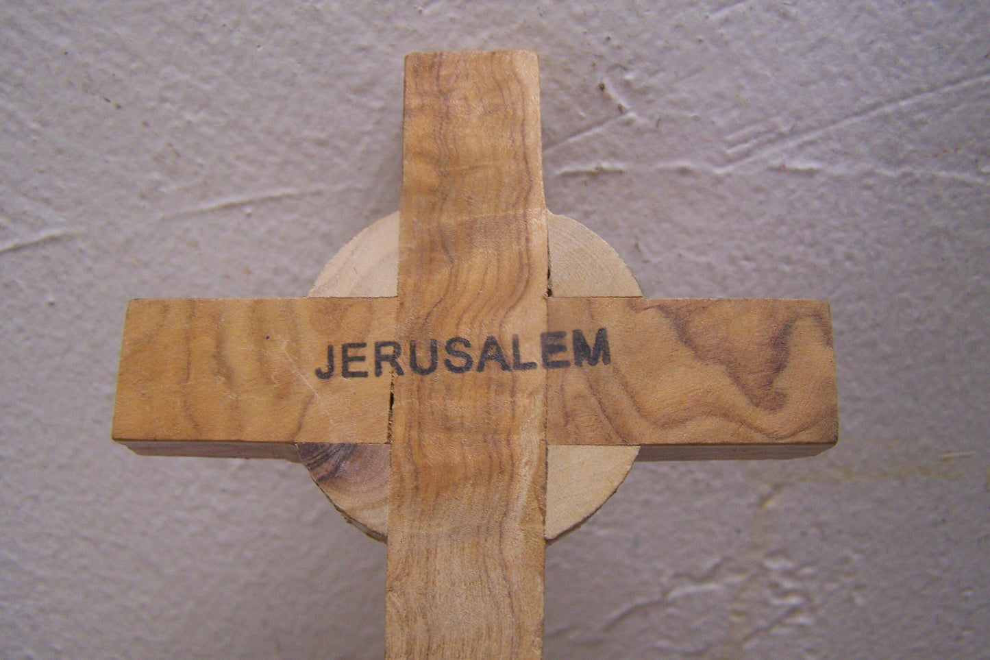 Holy Land Olive Wood Stand-up Cross with Holy Dirt Reliquary - Jerusalem