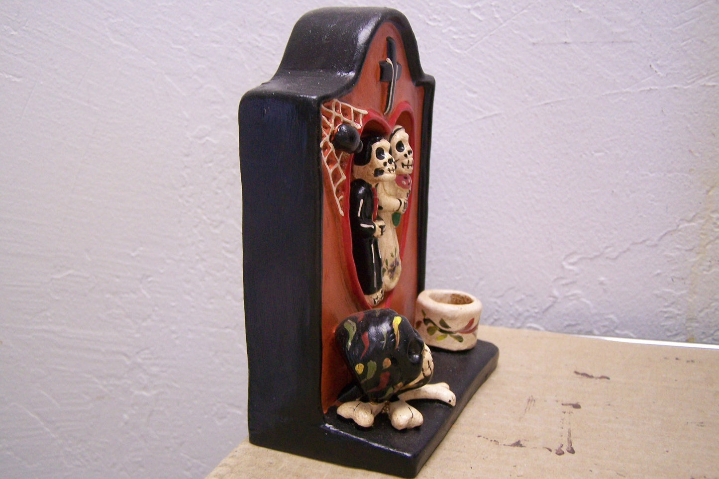 Day of the Dead Clay Skeleton Wedding Tombstone Cake Topper #1