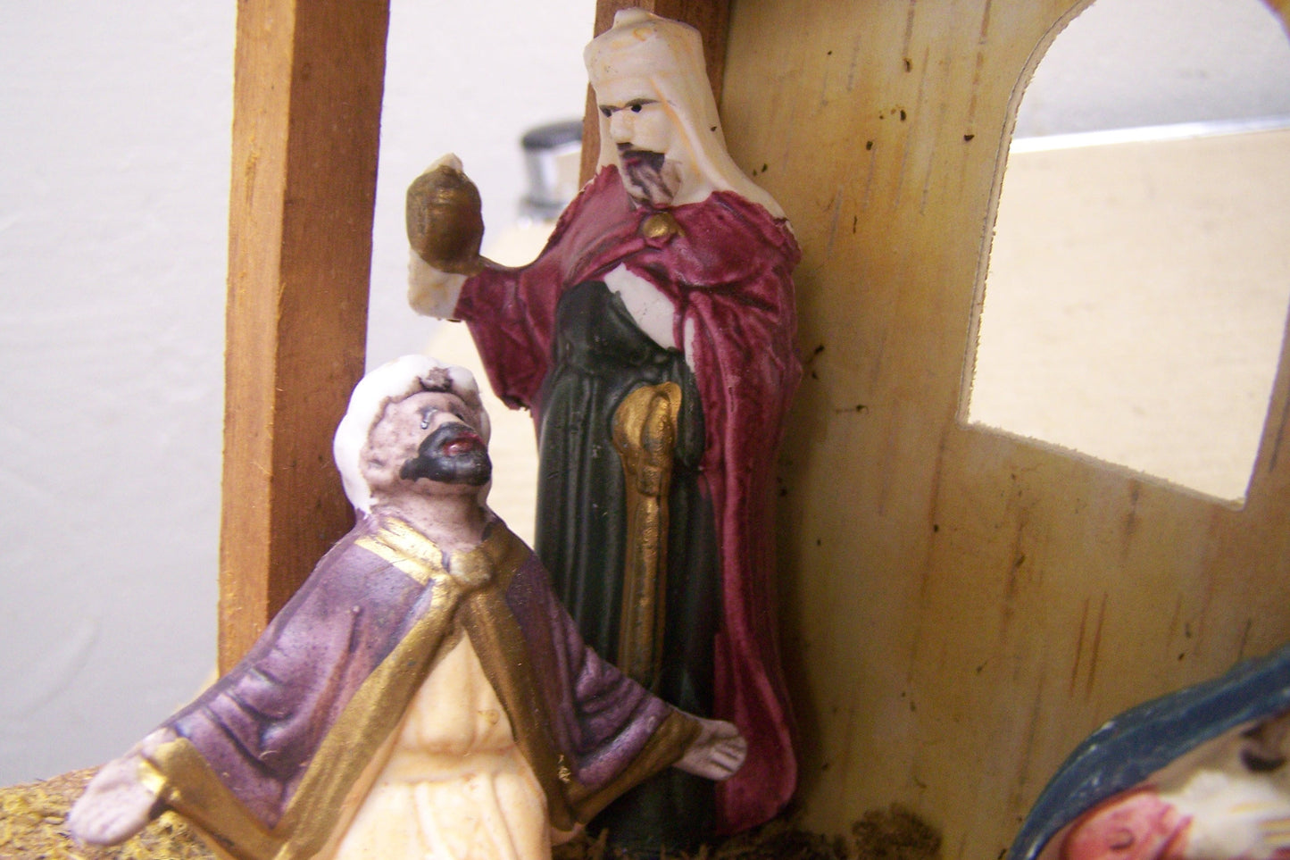 1980s Larger Tabletop Basic Wooden Nativity Set, Resin Figurines #2 - Mexico