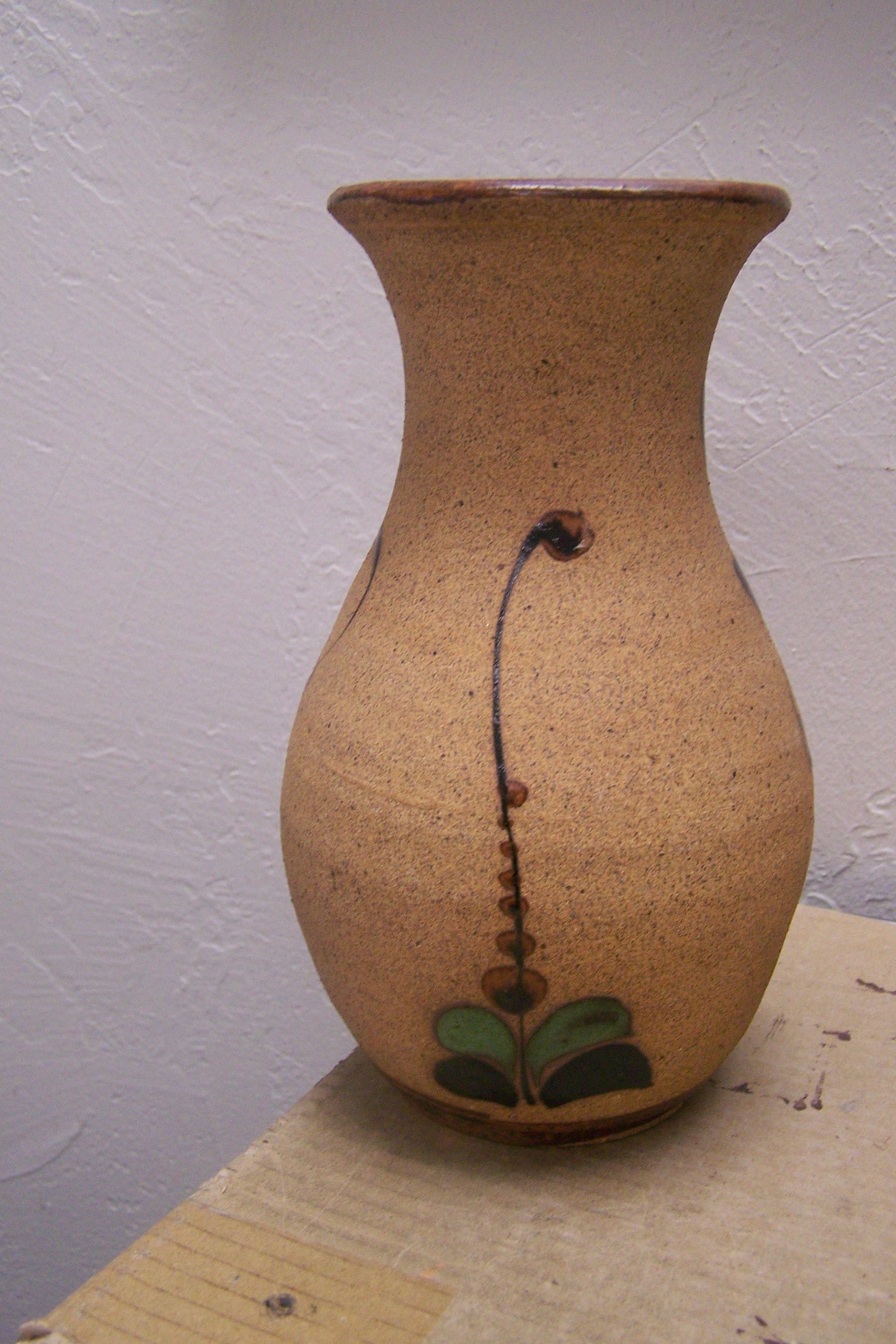 Vintage 1980s Stoneware Vase with Bird and Floral Pattern #2 - Mexico
