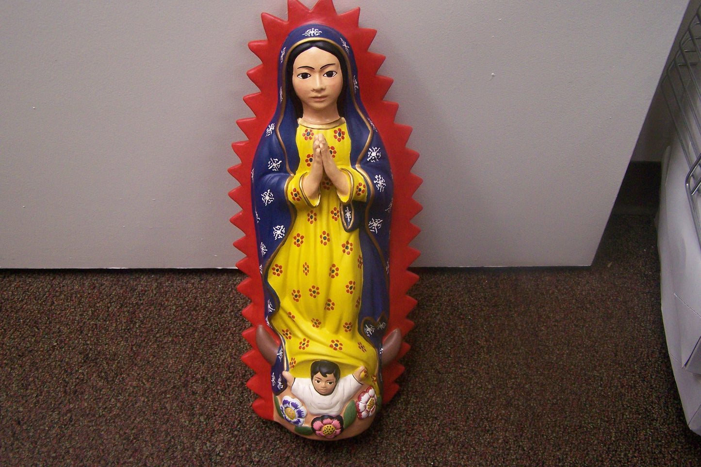 Virgin of Guadalupe 18.5" Tall Handcrafted Clay Statue - Peru