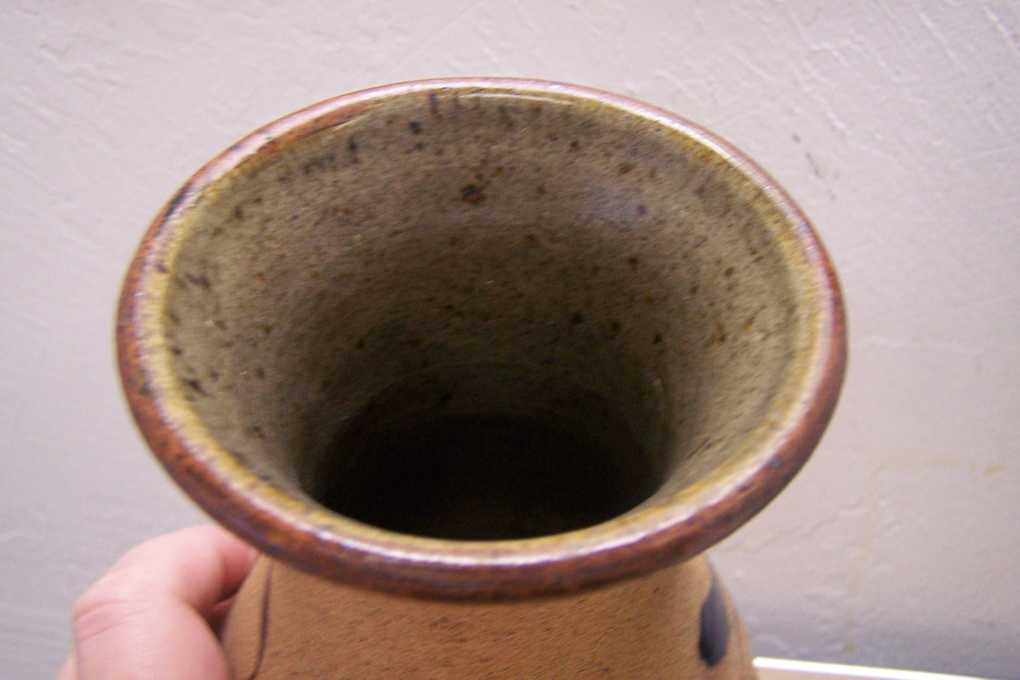Vintage 1980s Stoneware Vase with Bird and Floral Pattern #2 - Mexico