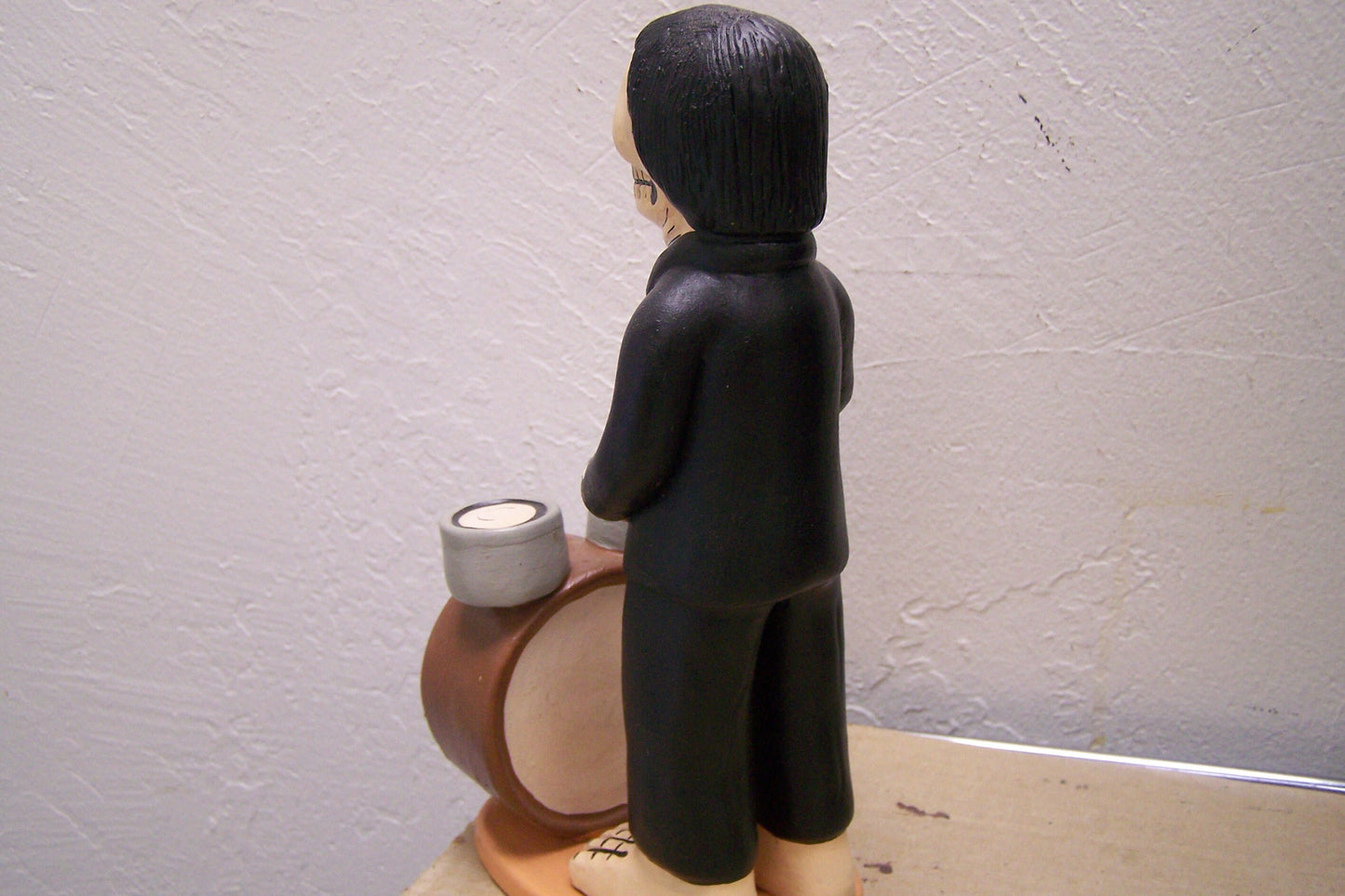 Day of the Dead Clay Skeleton Drummer with Drum Set
