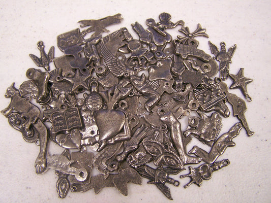 Lot of 100 Assorted Antiqued/Aged Gray Colored Milagros, Mexico