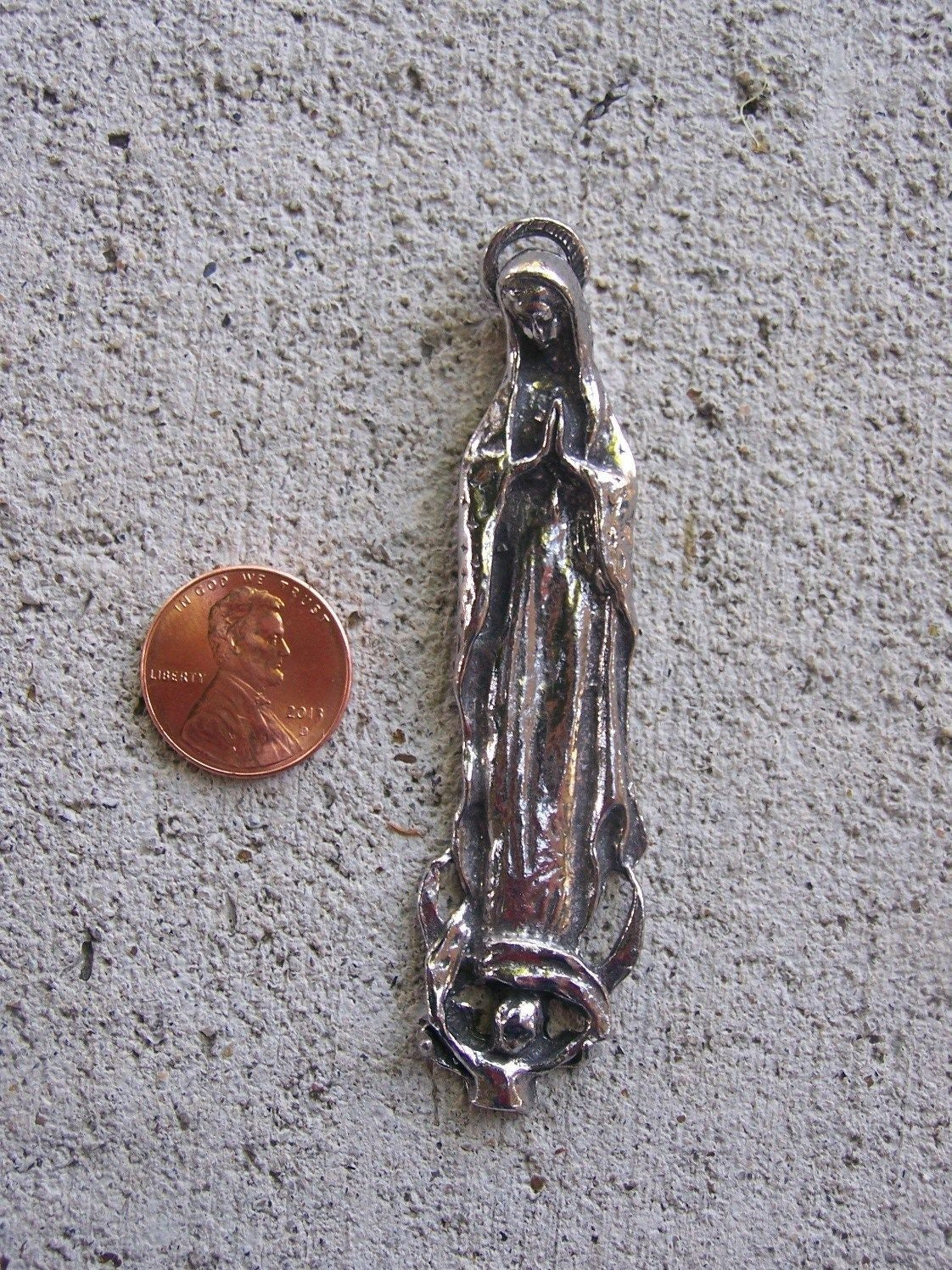 Lot of 6 Long Virgin of Guadalupe Pewter Pendants