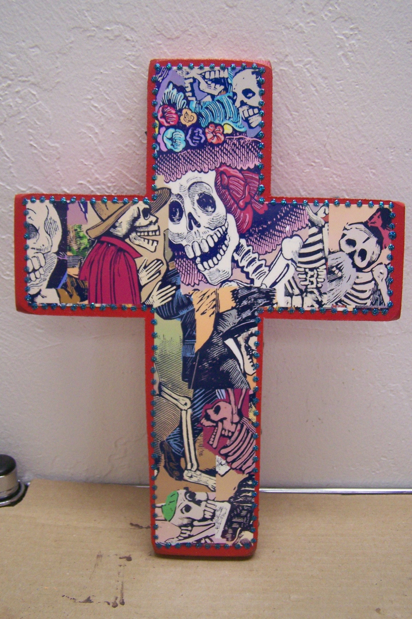 Day of the Dead Folk Art Cross with Sequins and Glitter