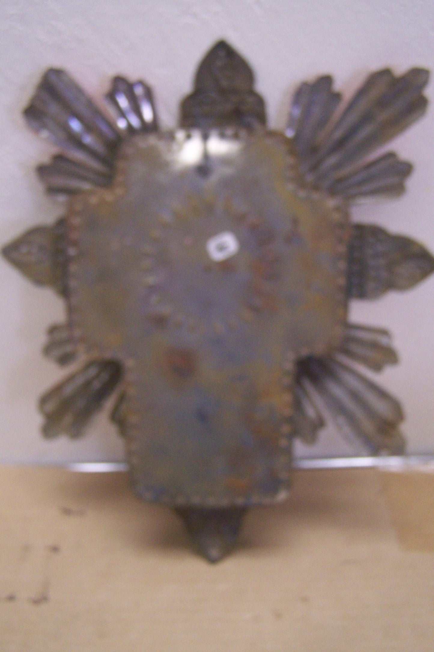 Beautiful 3D Handpainted Cross with Rays and Sacred Heart Interior - Mexico