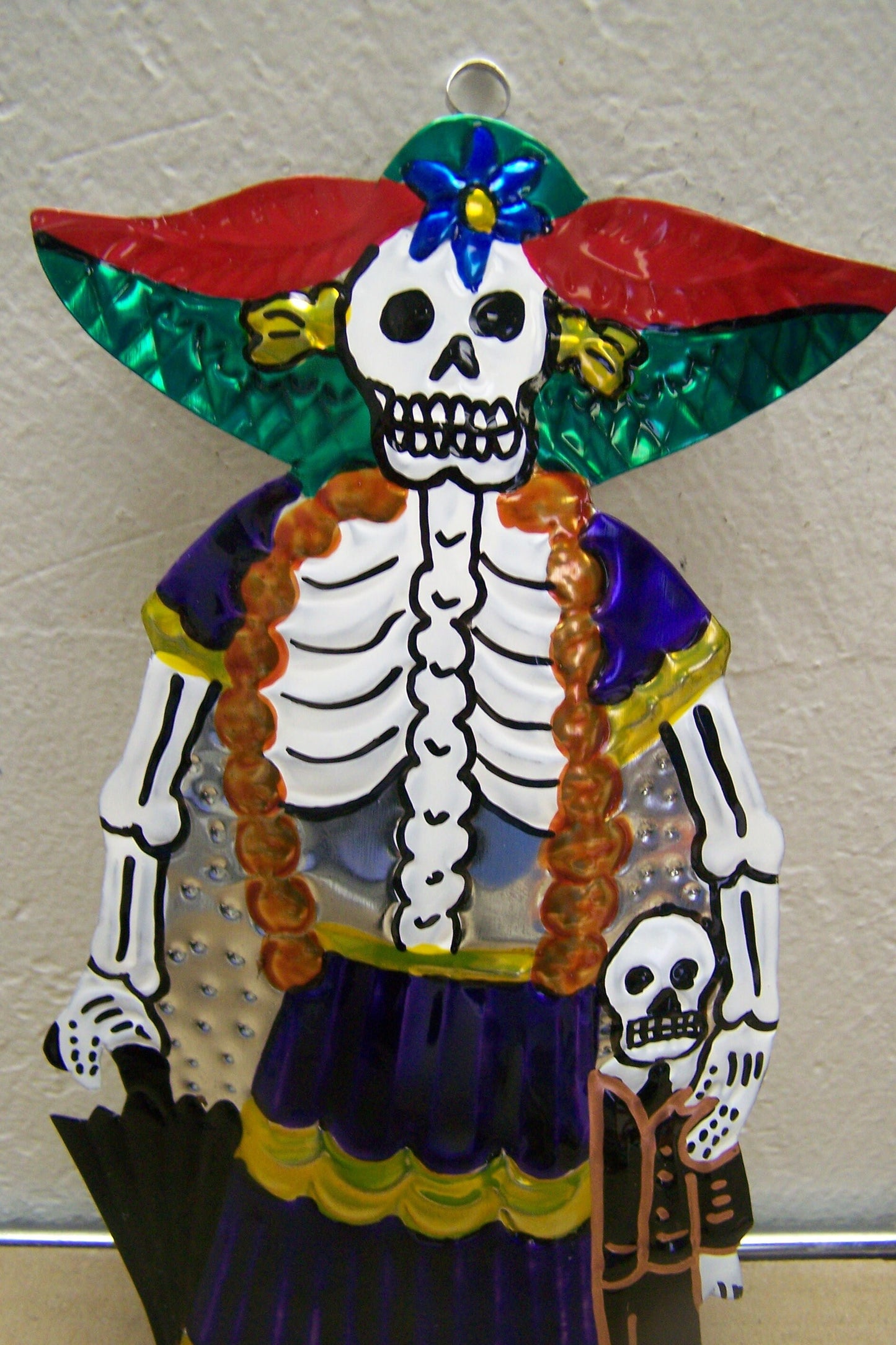 Large Painted Tin Day of the Dead Motherand Child Catrina - Mexico