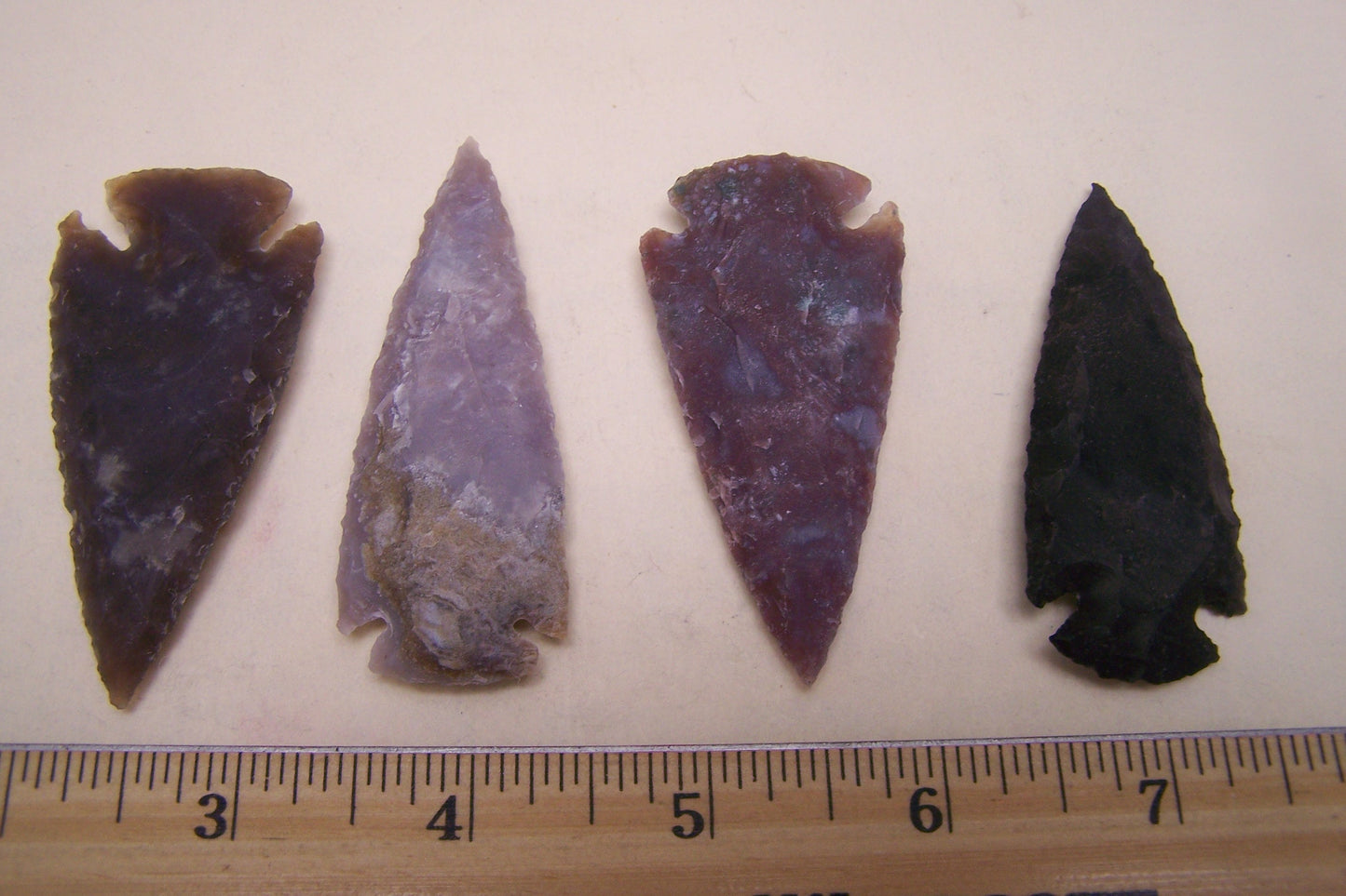 Arrowhead Lot - 4 Different 2.5" Long Hand-Knapped Stone Arrowheads - Mexico