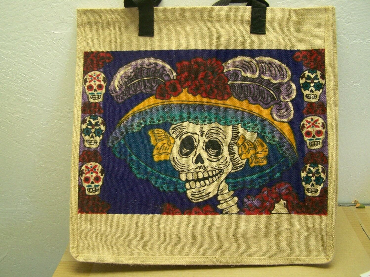 Day of the Dead Catrina Skeleton Lady Sturdy Jute Shopping Bag 18.5" x 18" x 5"