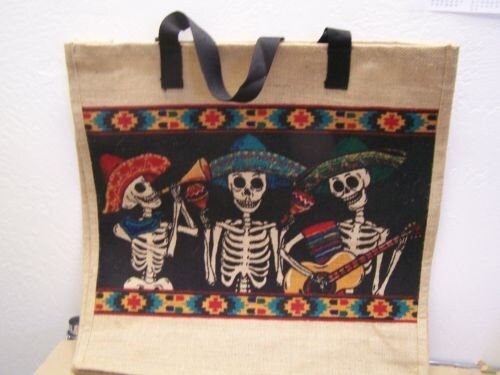 Day of the Dead Musical Skeletons Sturdy Jute Shopping Bag 18.5" x 18" x 5"