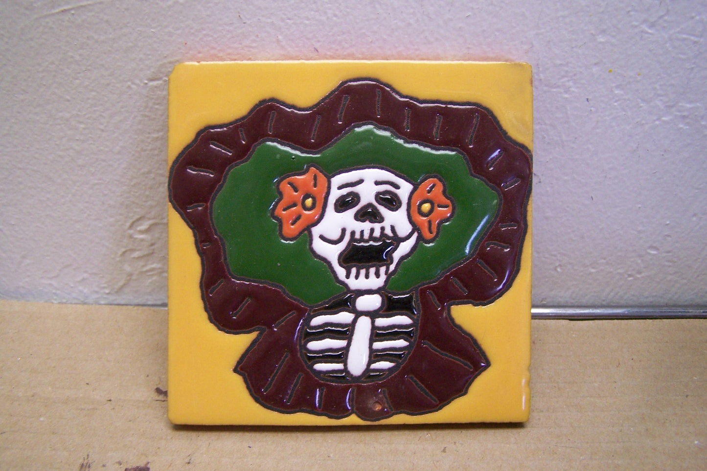 Day of the Dead Mexican Tile - Moaning Skeleton Woman