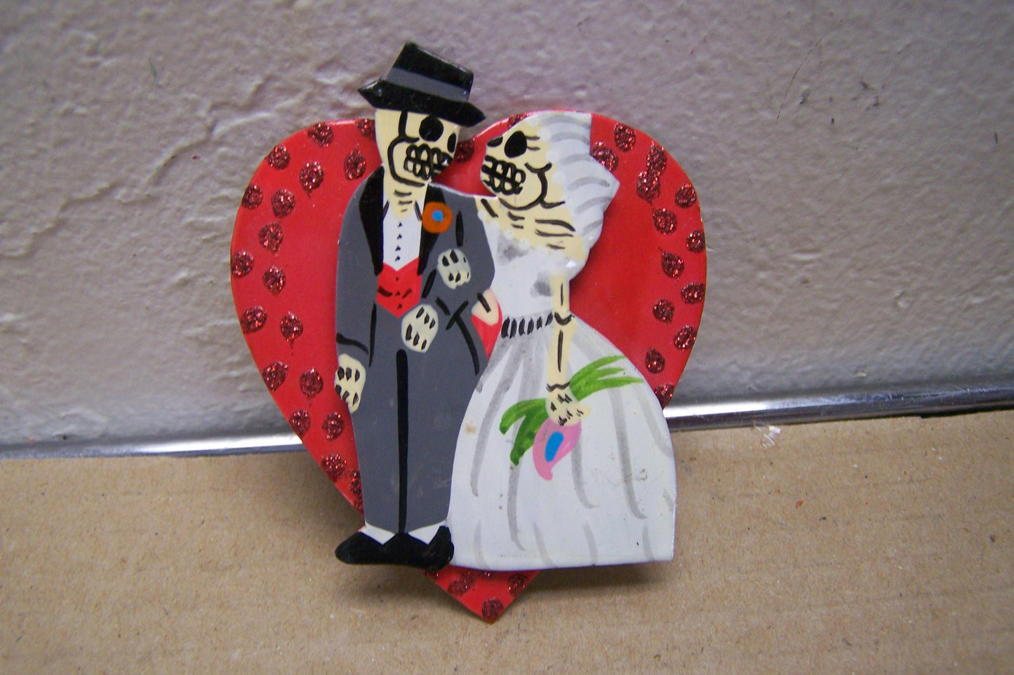 Painted Day of the Dead Skeleton Wedding Couple - Refrigerator Magnet