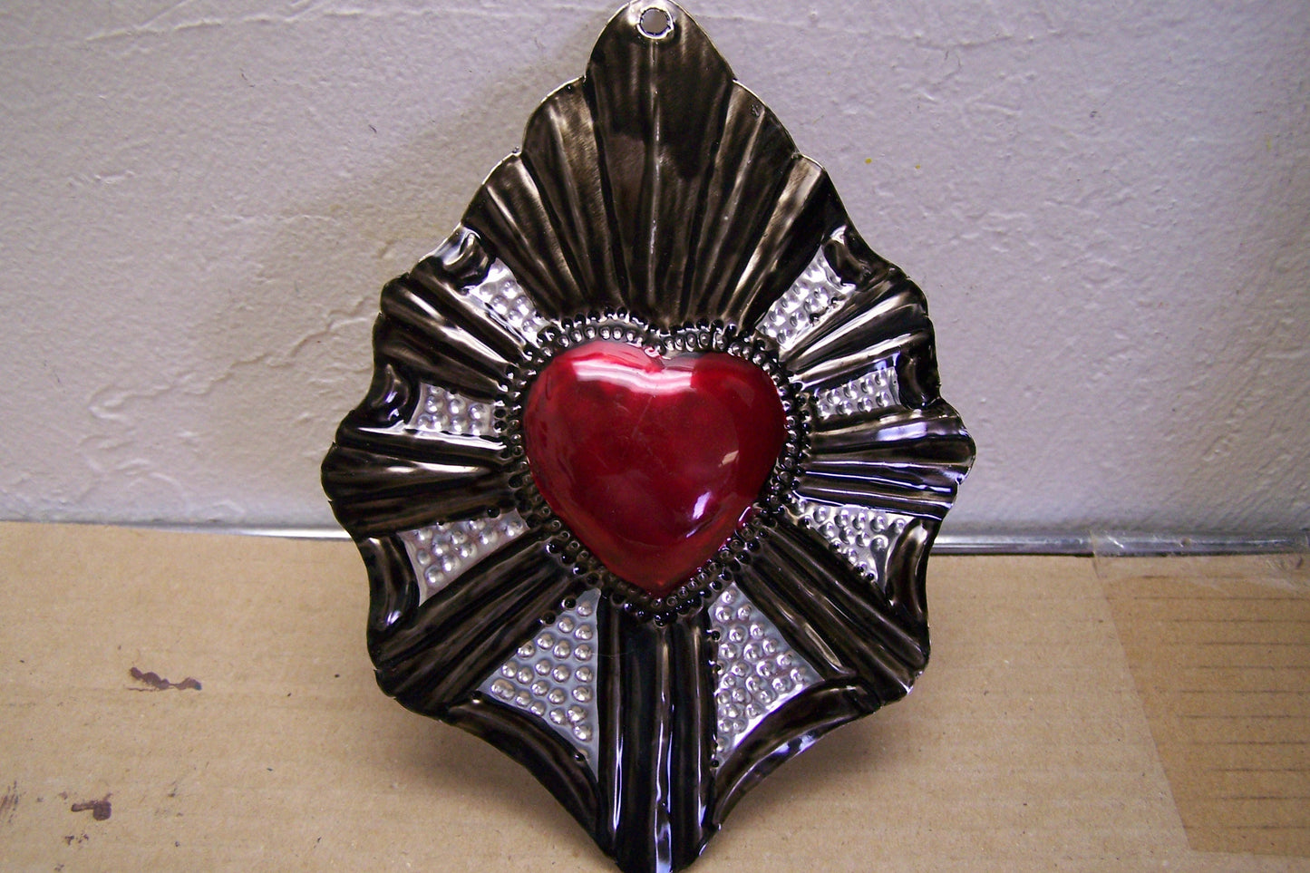 Painted Tin Sacred Heart Milagro Ex Voto - Large Rays - Mexico