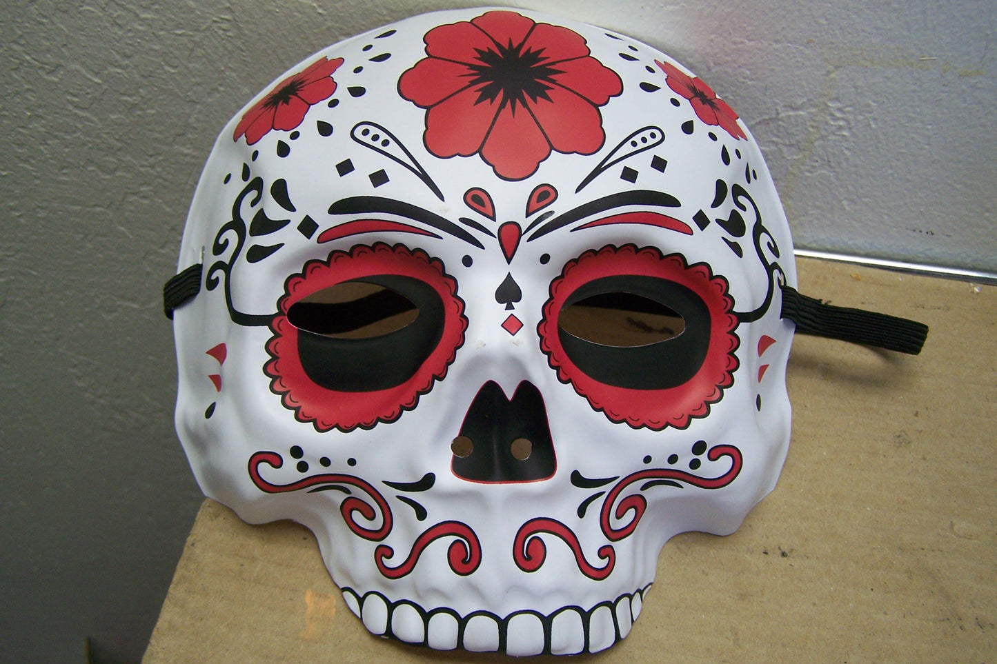 Day of the Dead Sugar Skull Plastic Halloween Mask - Red - Dia de los Muertos