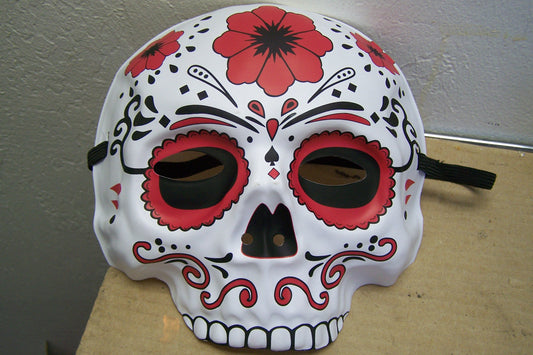 Day of the Dead Sugar Skull Plastic Halloween Mask - Red - Dia de los Muertos