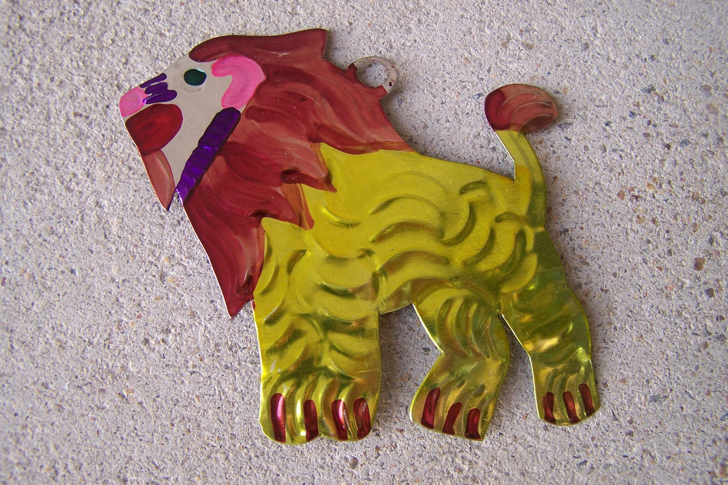 Lot of 6 Tin Painted Lion Ornaments - Mexico