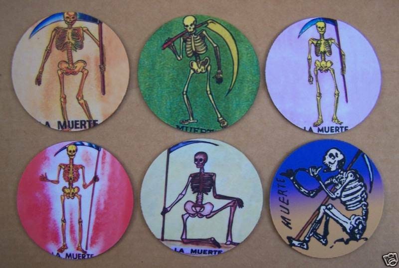 Coasters Set - Mexican Loteria La Muerte Skeletons