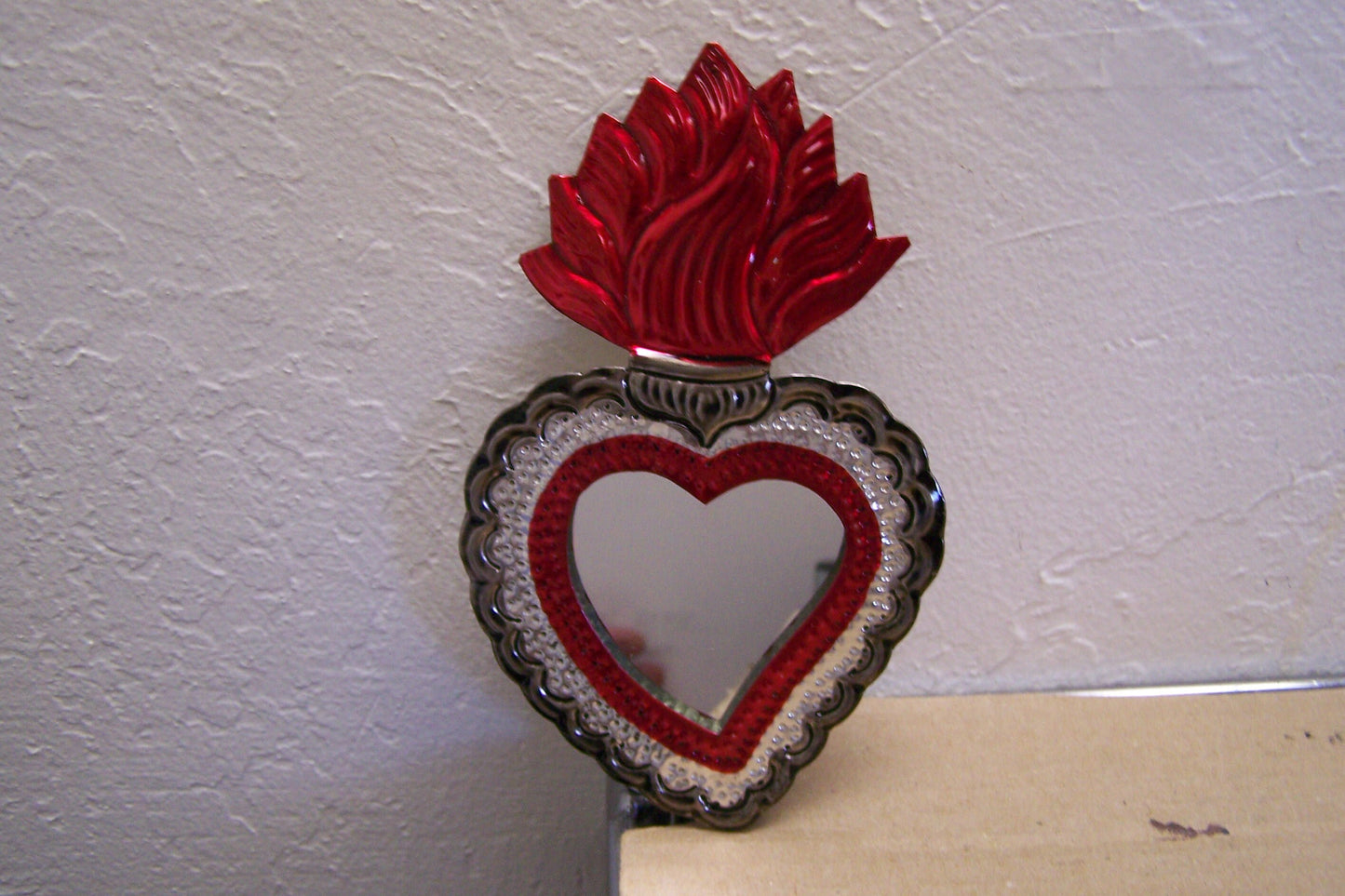 Tin Painted Sacred Heart Mirror - Standard Shape - Mexico